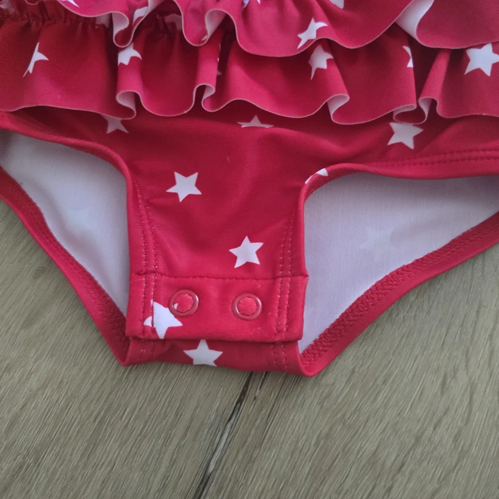 NWT Carters Baby Girl American Star Red White and Blue Ruffle Swim with snap